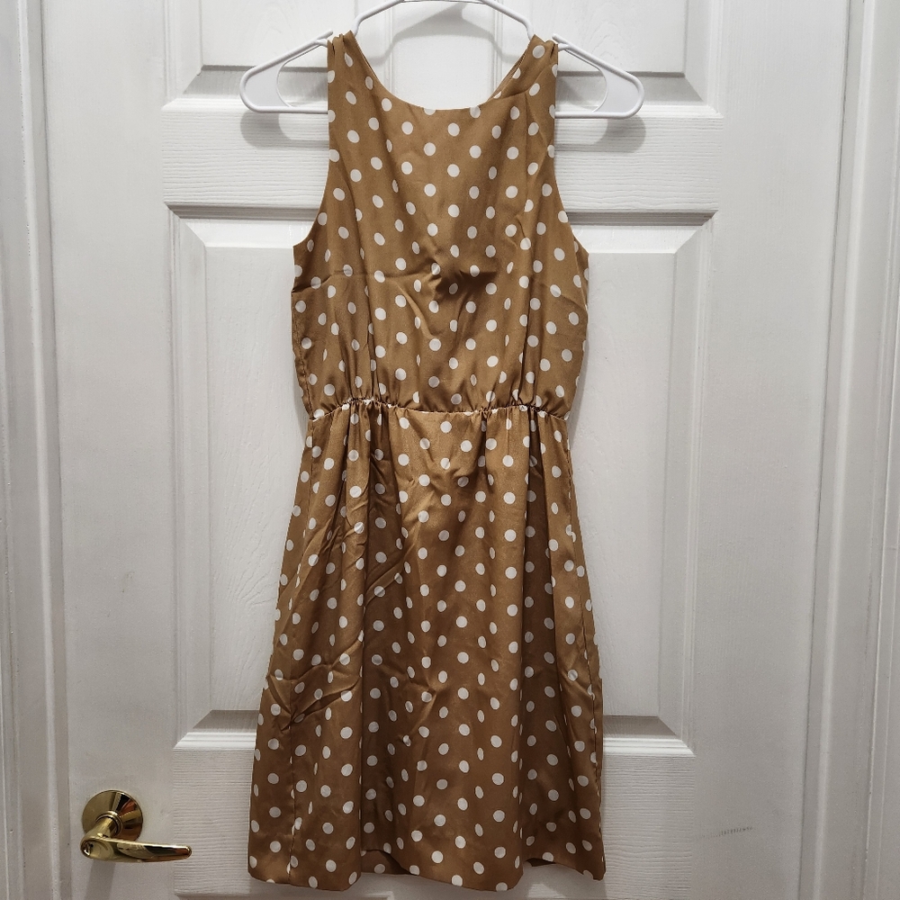 J. Crew Sleeveless Tan & White Polka Dot Dress